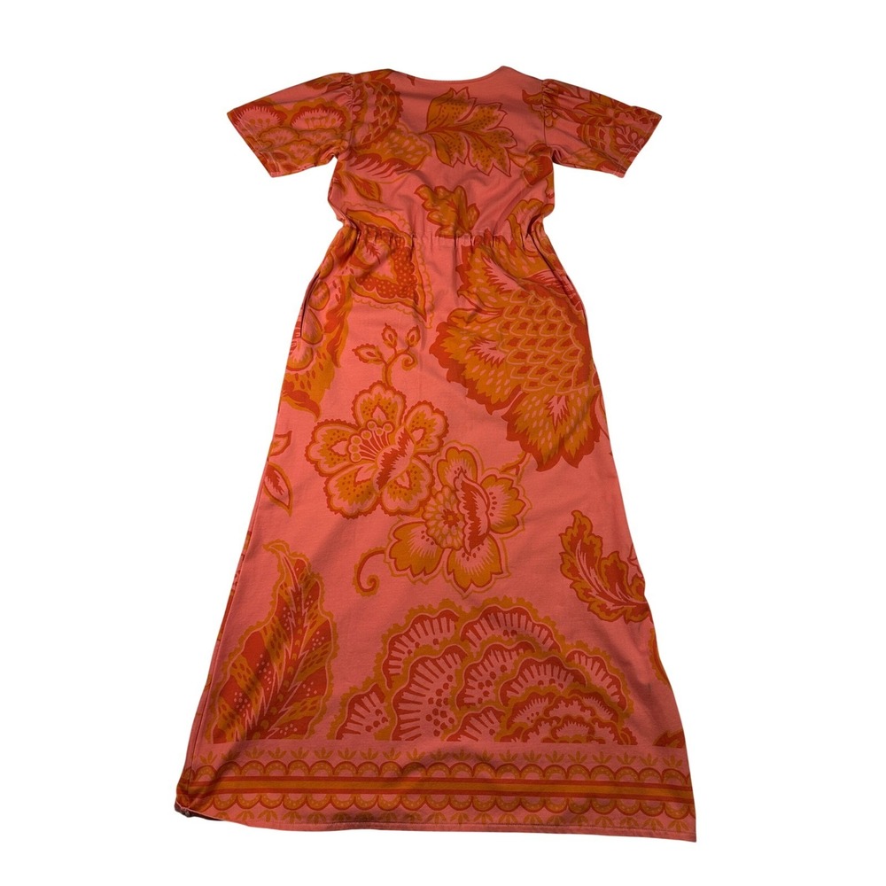 Spartina 449 Womens XS Pink Orange Floral Cotton Maxi Dress Drawstring Pocket - Picture 3 of 9